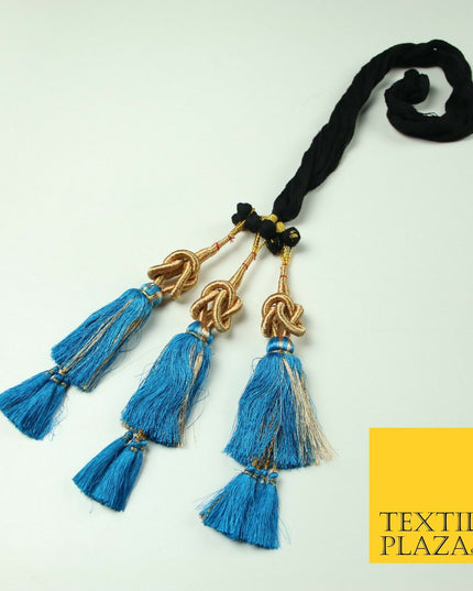 TURQUOISE BLUE Knot Parandi Paranda Indian Tassels Mehndi Jago Hair Braid PR513