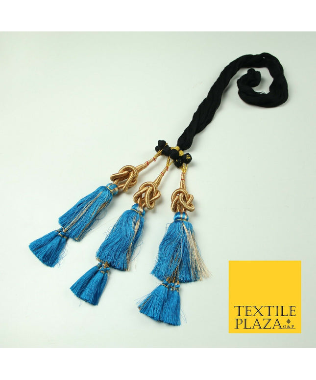 TURQUOISE BLUE Knot Parandi Paranda Indian Tassels Mehndi Jago Hair Braid PR513