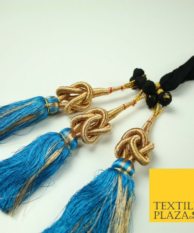 TURQUOISE BLUE Knot Parandi Paranda Indian Tassels Mehndi Jago Hair Braid PR513