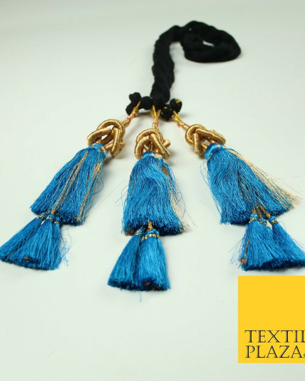TURQUOISE BLUE Knot Parandi Paranda Indian Tassels Mehndi Jago Hair Braid PR513