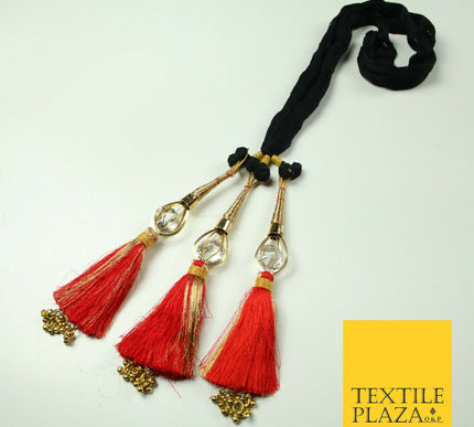 RED & GOLD Crystal Parandi Paranda Indian Tassels Mehndi Jago Hair Braid PR505