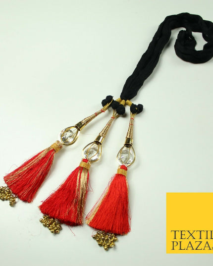 RED & GOLD Crystal Parandi Paranda Indian Tassels Mehndi Jago Hair Braid PR505