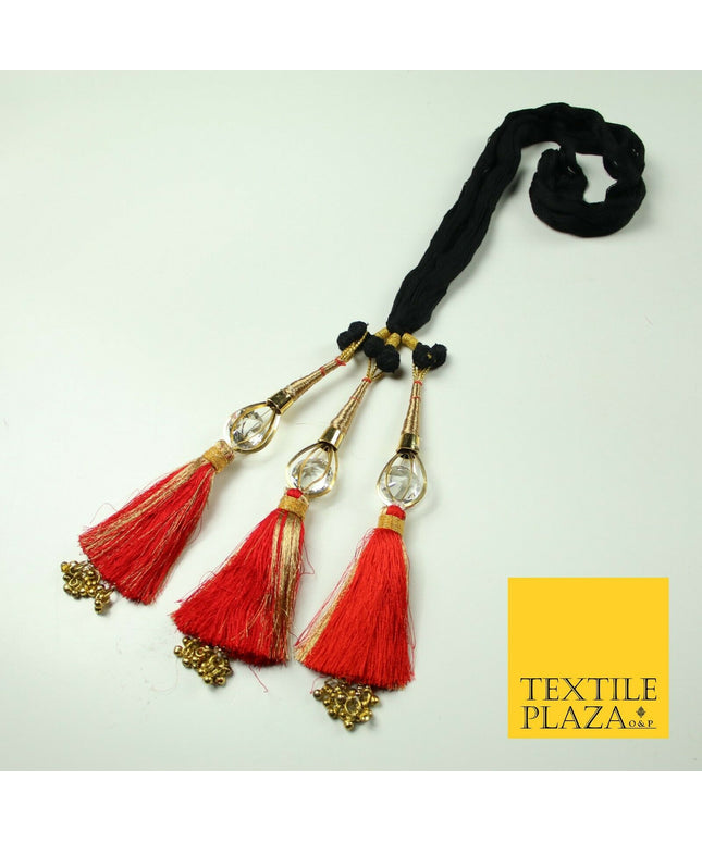 RED & GOLD Crystal Parandi Paranda Indian Tassels Mehndi Jago Hair Braid PR505