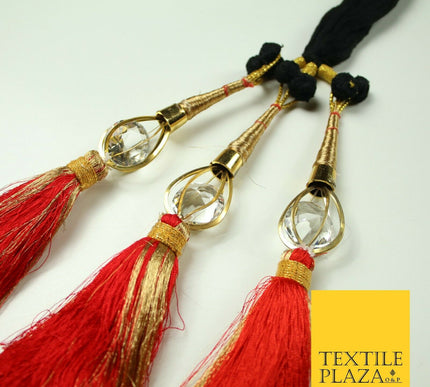 RED & GOLD Crystal Parandi Paranda Indian Tassels Mehndi Jago Hair Braid PR505