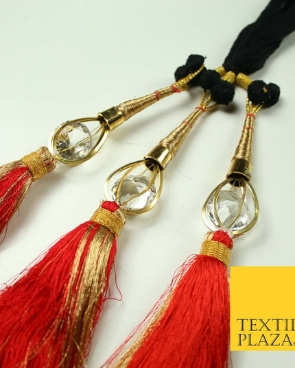 RED & GOLD Crystal Parandi Paranda Indian Tassels Mehndi Jago Hair Braid PR505