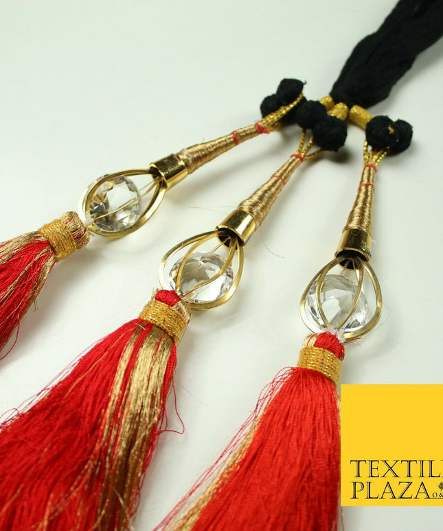 RED & GOLD Crystal Parandi Paranda Indian Tassels Mehndi Jago Hair Braid PR505