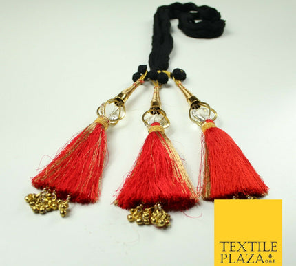 RED & GOLD Crystal Parandi Paranda Indian Tassels Mehndi Jago Hair Braid PR505