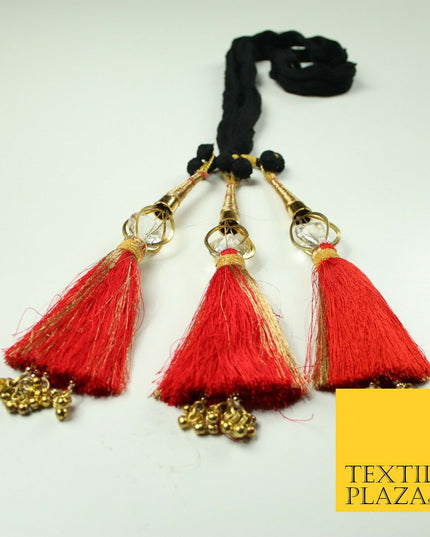 RED & GOLD Crystal Parandi Paranda Indian Tassels Mehndi Jago Hair Braid PR505