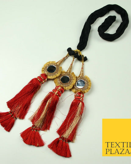 RED Mirror Parandi Paranda Indian Punjabi Tassels Mehndi Jago Hair Braid PR501