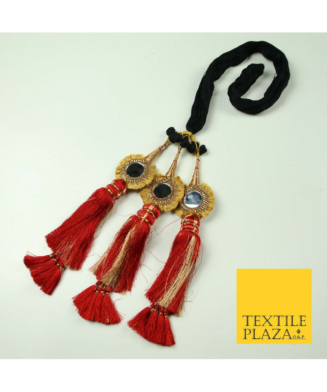 RED Mirror Parandi Paranda Indian Punjabi Tassels Mehndi Jago Hair Braid PR501