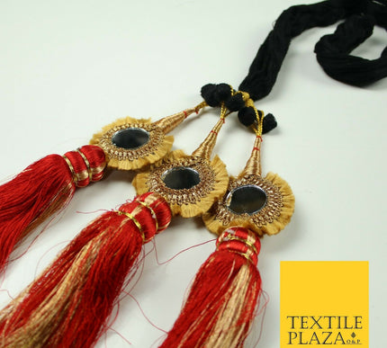 RED Mirror Parandi Paranda Indian Punjabi Tassels Mehndi Jago Hair Braid PR501
