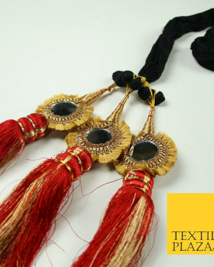 RED Mirror Parandi Paranda Indian Punjabi Tassels Mehndi Jago Hair Braid PR501