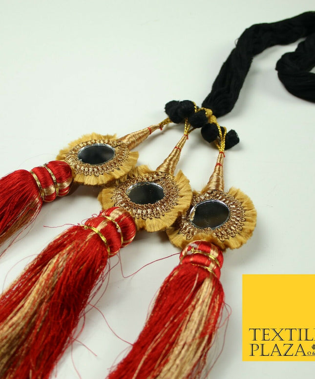 RED Mirror Parandi Paranda Indian Punjabi Tassels Mehndi Jago Hair Braid PR501