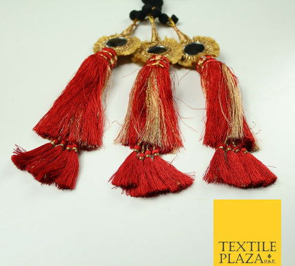 RED Mirror Parandi Paranda Indian Punjabi Tassels Mehndi Jago Hair Braid PR501