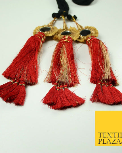 RED Mirror Parandi Paranda Indian Punjabi Tassels Mehndi Jago Hair Braid PR501