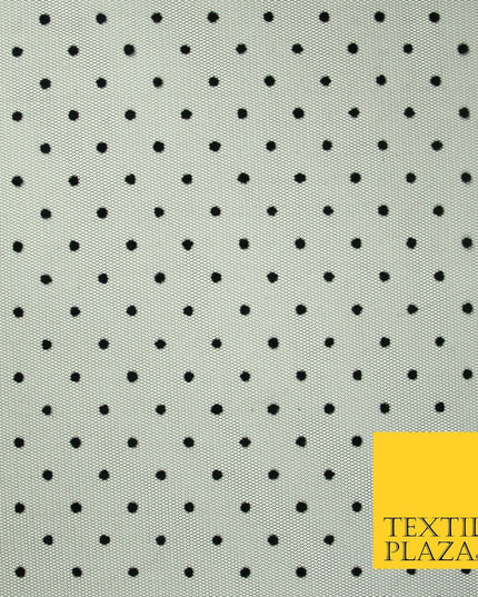 Black 5mm Polka Dot Spotted Flocked Power Mesh Net Stretch Dress Fabric 58" 7070
