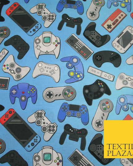 Blue Video Game Controllers Gaming Digital Print 100% Cotton Fabric 59" 7079