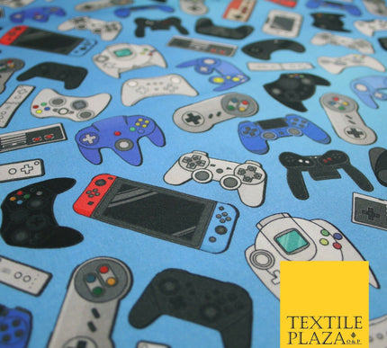 Blue Video Game Controllers Gaming Digital Print 100% Cotton Fabric 59" 7079