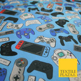 Blue Video Game Controllers Gaming Digital Print 100% Cotton Fabric 59" 7079