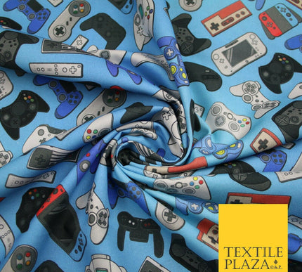 Blue Video Game Controllers Gaming Digital Print 100% Cotton Fabric 59" 7079