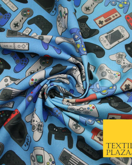Blue Video Game Controllers Gaming Digital Print 100% Cotton Fabric 59" 7079
