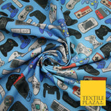 Blue Video Game Controllers Gaming Digital Print 100% Cotton Fabric 59" 7079