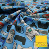 Blue Video Game Controllers Gaming Digital Print 100% Cotton Fabric 59" 7079