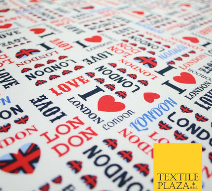 I LOVE LONDON Hearts Platinum Jubilee Union Jack Printed 100% Cotton Fabric 7078