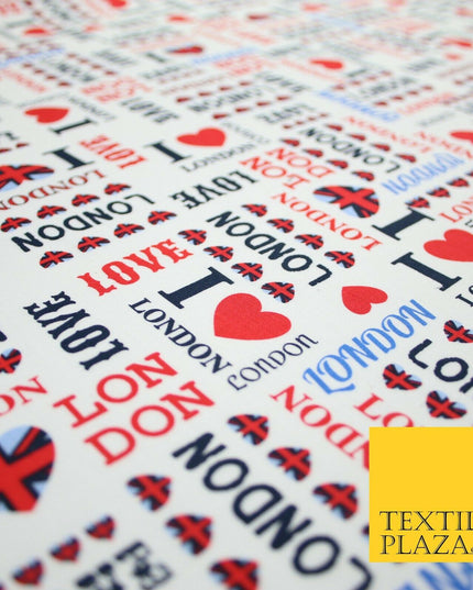 I LOVE LONDON Hearts Platinum Jubilee Union Jack Printed 100% Cotton Fabric 7078