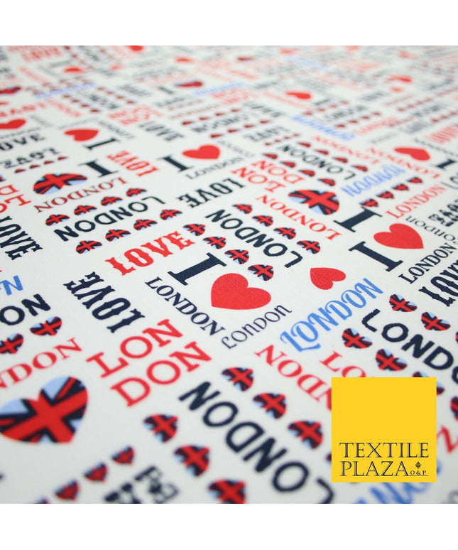 I LOVE LONDON Hearts Platinum Jubilee Union Jack Printed 100% Cotton Fabric 7078