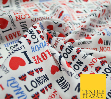 I LOVE LONDON Hearts Platinum Jubilee Union Jack Printed 100% Cotton Fabric 7078