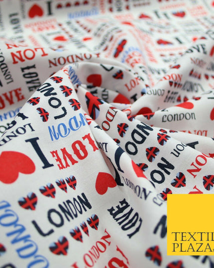I LOVE LONDON Hearts Platinum Jubilee Union Jack Printed 100% Cotton Fabric 7078