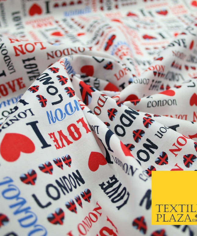 I LOVE LONDON Hearts Platinum Jubilee Union Jack Printed 100% Cotton Fabric 7078