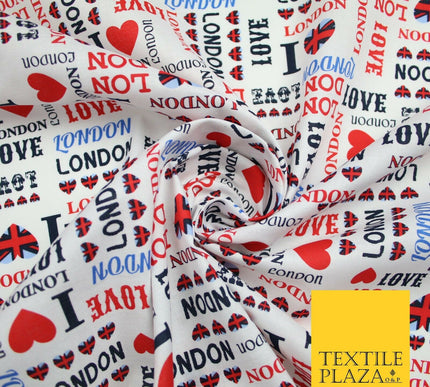 I LOVE LONDON Hearts Platinum Jubilee Union Jack Printed 100% Cotton Fabric 7078