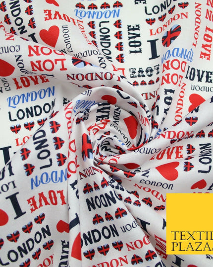 I LOVE LONDON Hearts Platinum Jubilee Union Jack Printed 100% Cotton Fabric 7078