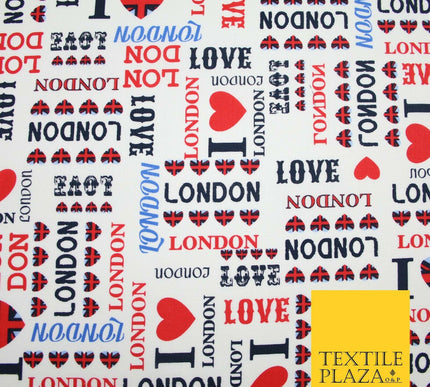 I LOVE LONDON Hearts Platinum Jubilee Union Jack Printed 100% Cotton Fabric 7078