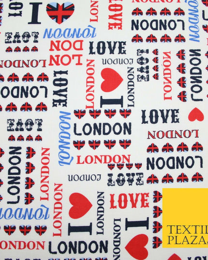 I LOVE LONDON Hearts Platinum Jubilee Union Jack Printed 100% Cotton Fabric 7078