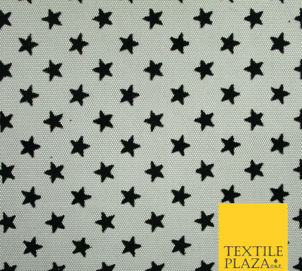 Black Intense Falling Stars Flocked Power Mesh Net Stretch Dress Fabric 58" 7067