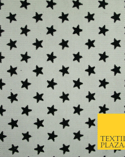Black Intense Falling Stars Flocked Power Mesh Net Stretch Dress Fabric 58" 7067