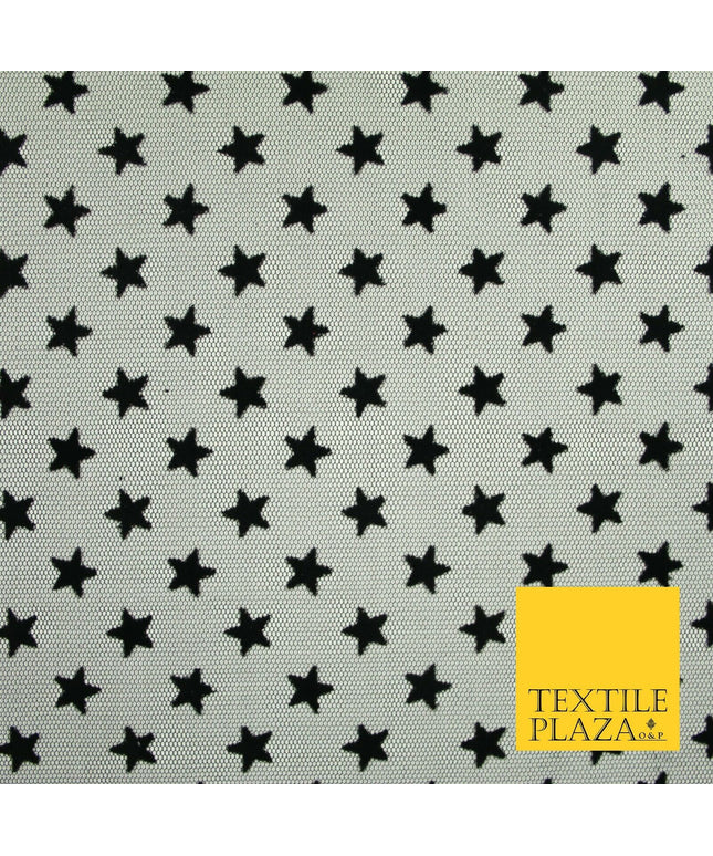 Black Intense Falling Stars Flocked Power Mesh Net Stretch Dress Fabric 58" 7067