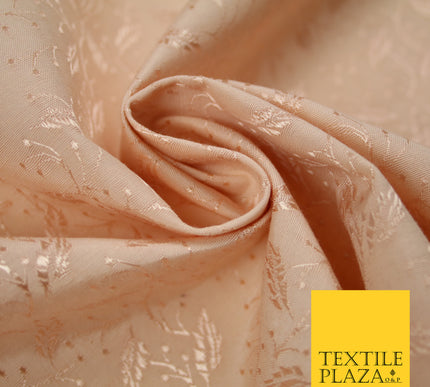 Peach Ornate Floral Leaf Jacquard Dress Fabric - 40" Wide - Sold By The Metre