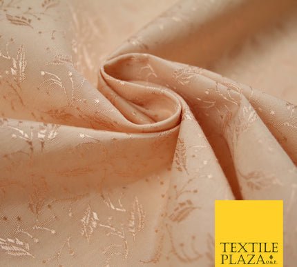 Peach Ornate Floral Leaf Jacquard Dress Fabric - 40" Wide - Sold By The Metre