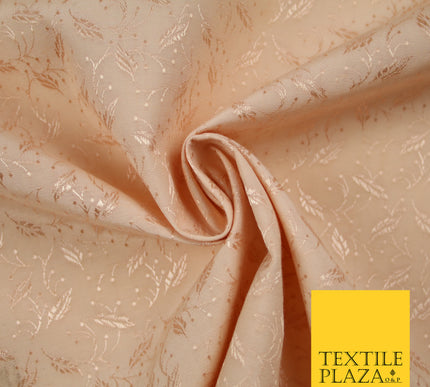 Peach Ornate Floral Leaf Jacquard Dress Fabric - 40" Wide - Sold By The Metre