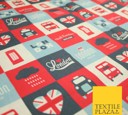 Love London Taxi Phone Box British Platinum Jubilee Printed Cotton Fabric 7120
