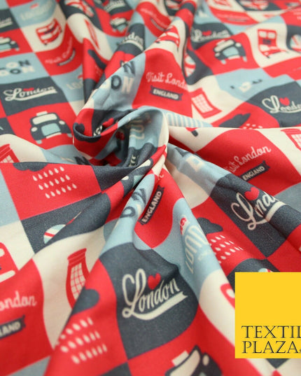 Love London Taxi Phone Box British Platinum Jubilee Printed Cotton Fabric 7120