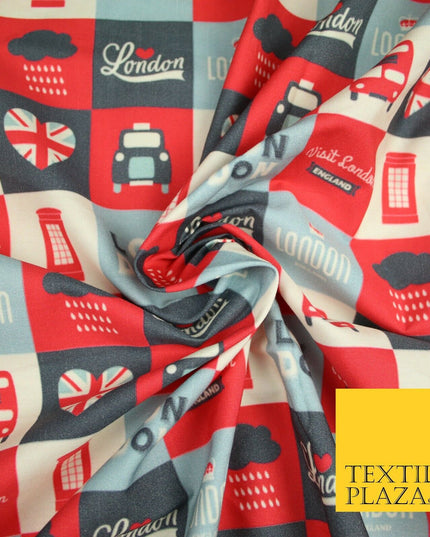 Love London Taxi Phone Box British Platinum Jubilee Printed Cotton Fabric 7120