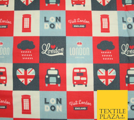 Love London Taxi Phone Box British Platinum Jubilee Printed Cotton Fabric 7120