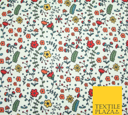 Ivory Colourful Artsy Floral Winceyette Brushed Polycotton Print Fabric 7177