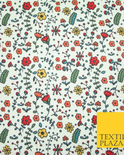 Ivory Colourful Artsy Floral Winceyette Brushed Polycotton Print Fabric 7177