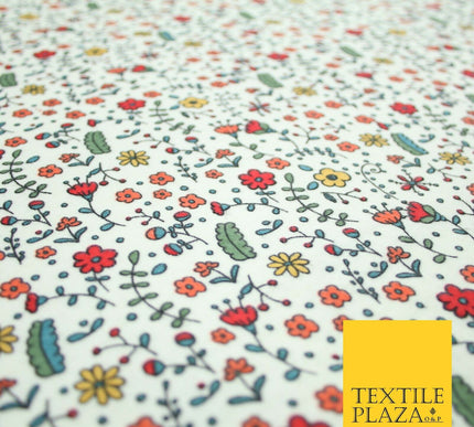 Ivory Colourful Artsy Floral Winceyette Brushed Polycotton Print Fabric 7177